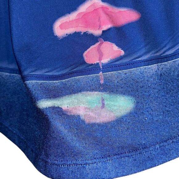 Ellen Negley Navy Blue Pink Flamingo Keyhole Short Sleeve Top Ladies Size Large - Picture 4 of 14